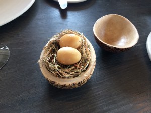 Pickled and smoked quails egg